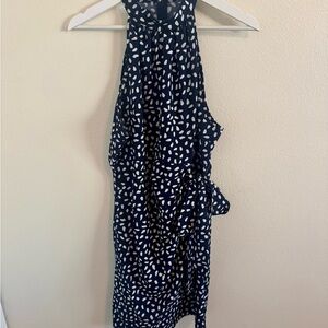 Navy and White Sleeveless Tie Dress